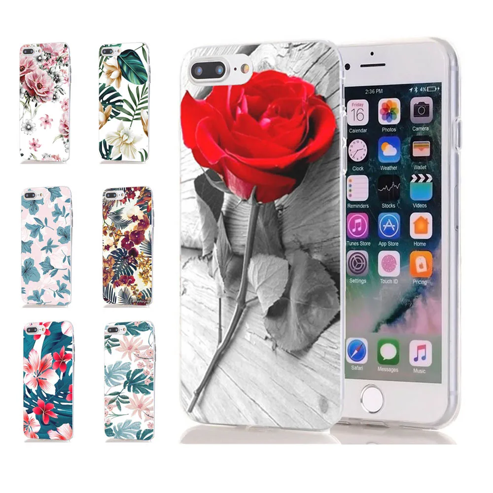 Мягкий чехол MLCRIYG для телефона iPhone 6 S Plus 7 8 X 10 TPU цветной с цветочным рисунком и