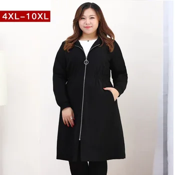 

4XL-9XL Large size women clothes outerwear 2018 spring new female windbreaker women long hooded trench coat women loose overcoat