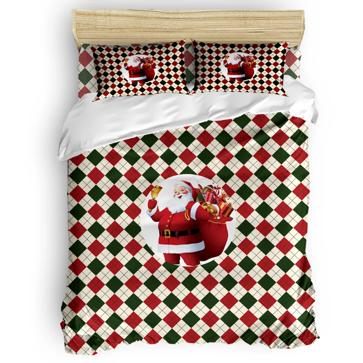 3d Christmas Green And Red Check Bedding Set 4pcs Bedclothes Queen