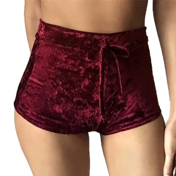 

Fashion Women Velvet Drawstring Shorts Casual High Waist Autumn Winter Elegant Skinny Pleuche Shorts