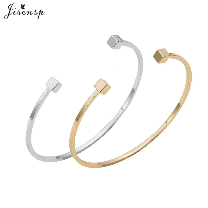2015 New Gold and Silver Adjustable Double Square Bar Women Brcacelet Bangles Simple Open Bar Bangles