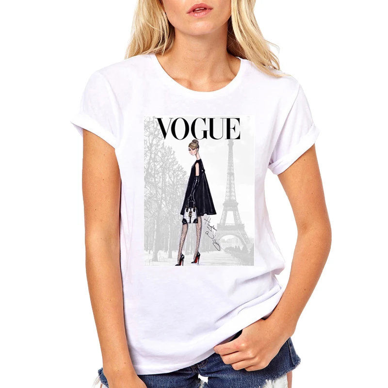 TEEHUB Новая модная женская футболка Парижа Vogue Beauty винтажный принт o образный вырез