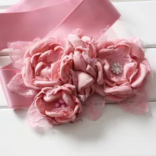 Модная повязка и пояс с цветочками, женский пояс, детские ленты для девочки, свадебный пояс-кушак, Винтажный Розовый цвет, 1 шт