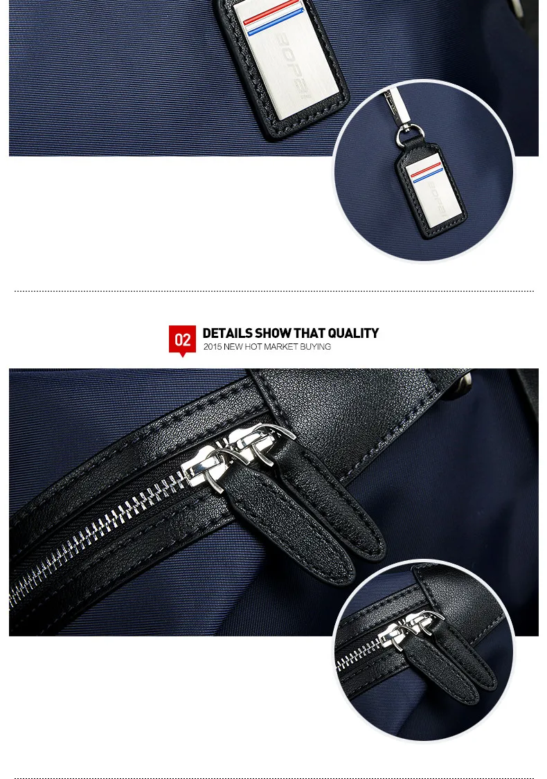 Neouo Nylon Leather Handle Large Capacity Travel Bag Zip Detail