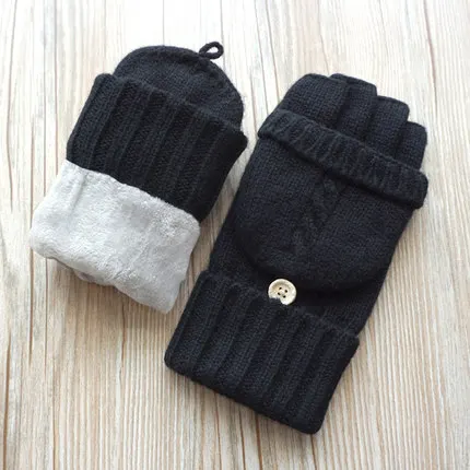 Высококачественные мужские перчатки без пальцев шерстяные зимние теплые открытые перчатки для пальцев Вязаные плюс бархатные толстые теплые перчатки для пальцев - Цвет: black