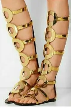 

Metal circle street shooting hollow nightclub catwalk dance shoes flat bottom character high open toe female sandals