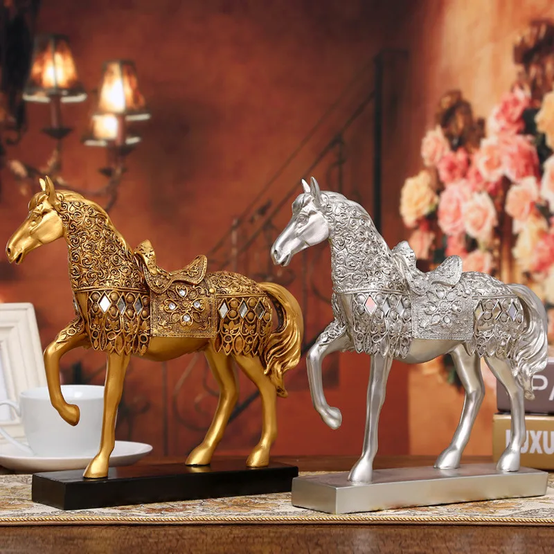 

Eco-Resin Statues Figurine Crafts European Manual Gold Horses Home Decoration Ornaments Creative Birthday Gifts
