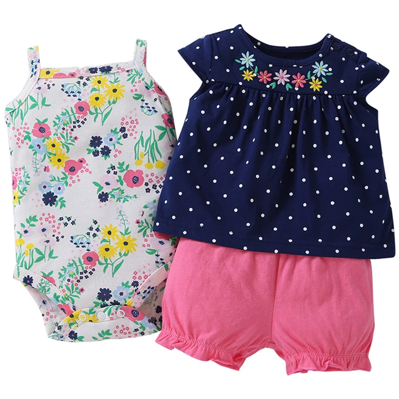 

Baby Girls Clothing Sets Summer Polka Dot Bebes Rompers+Infant Vest+Short Pants Casual Newborn 3 PC/Pack Baby Clothes Suit Set