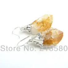 5 пар/лот слуха камень кристалл сырье цитрин e Кварцевый Точка висячие серьги с Серебряные Крючки ER18055
