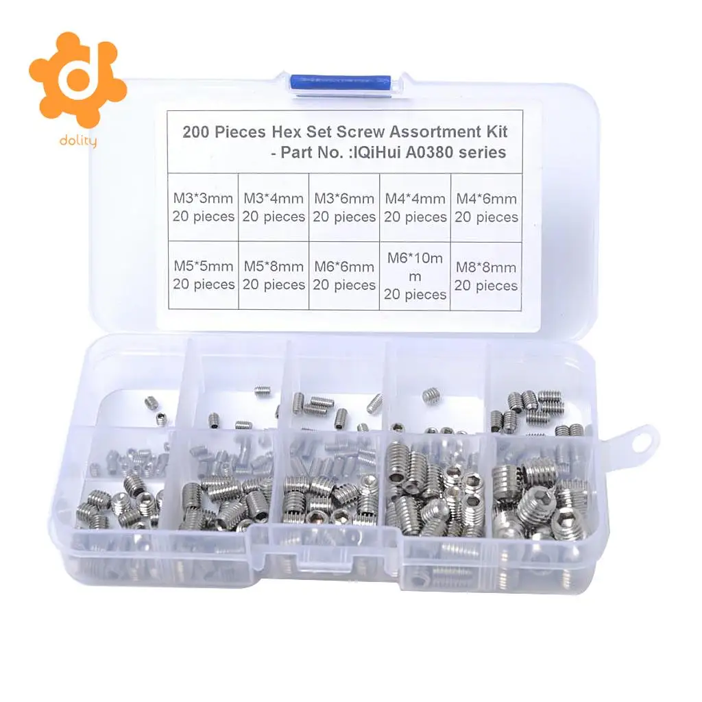 200 Pieces 304 Stainless Steel Hex Allen Head Hexagon Socket Screws Nuts Kit