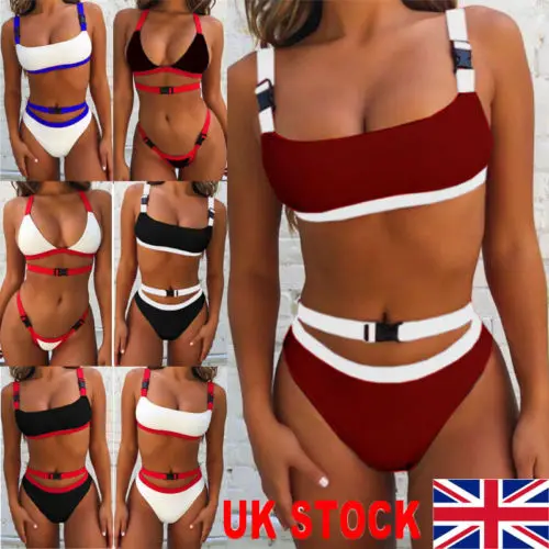 New Sexy Bandeau Halter 2Pcs Swimwear Women Hebilla Bikini Set Bandage Push-Up Padded Traingle Swimsuit Bathing Beachwear |