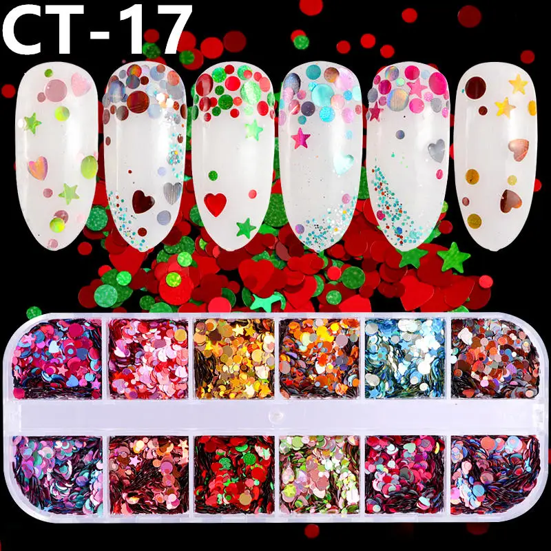 12 цветов/набор Алюминиевый неправильный голографический Блестящий Порошок для ногтей красочные хлопья маникюрные ногти блестки зеркальные блестки - Цвет: CT-17
