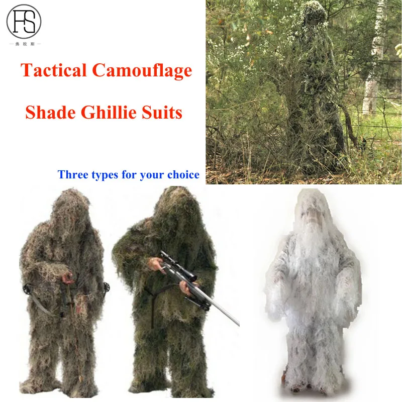 Military Camouflage Ghillie Suit Woodland Grass Hay Style Paintball Leaf Jungle Sniper Clothes Hunting Tactical Shade Clothing Military Camouflage Ghillie Suit Woodland Grass Hay Style Paintball Leaf Jungle Sniper Clothes Hunting Tactical Shade Clothing