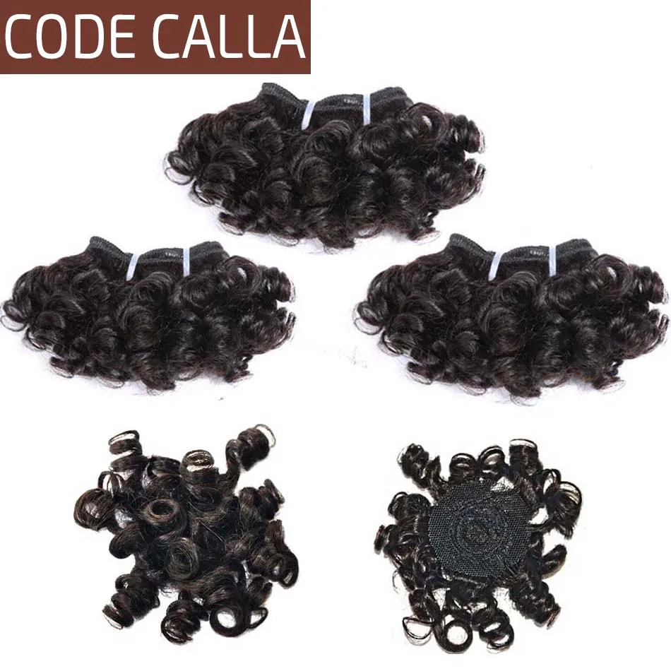 

Code Calla bouncy curly Double Drawn Brazilian Remy Human Hair Weft Extensions 35 g 6 Bundles With Crown Closure Can Make A Wig