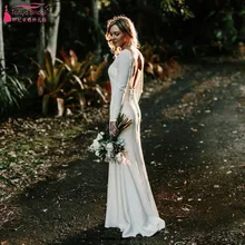 Простые Свадебные платья цвета слоновой кости с русалочкой Модные свадебные платья с длинным рукавом и открытой спиной в богемном стиле ZW007