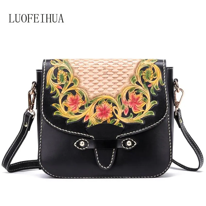 

Women Genuine Leather bag 2019 luxury original leather carving ethnic wind Messenger bag Designer bag