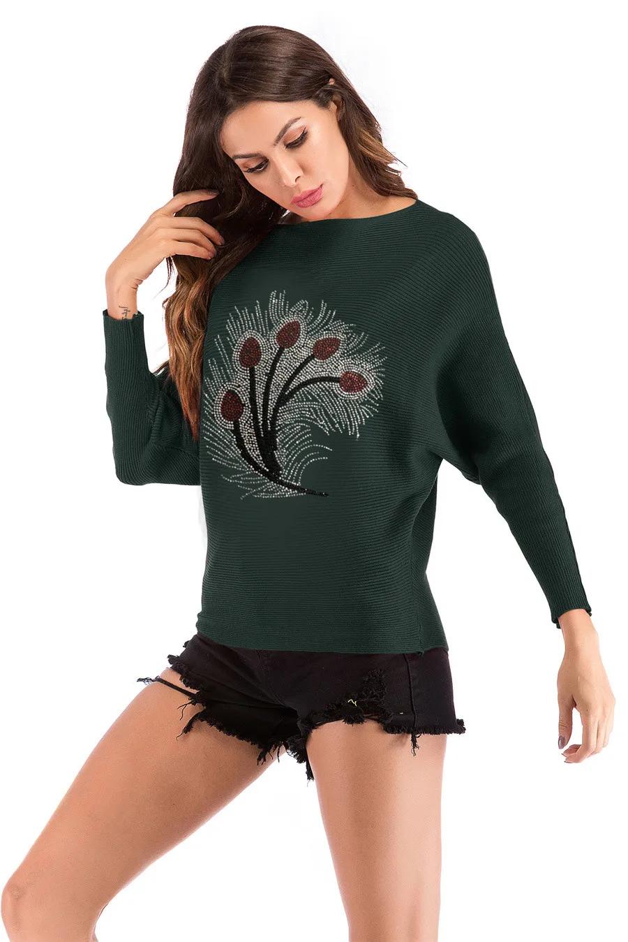 Gladiolus 2018 Autumn Winter Sweater Women Long Sleeve Rhinestone Pattern Slim Knitted Christmas Sweater Women Jumpers Pullover (25)