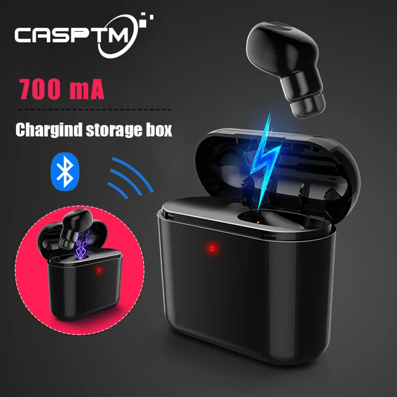 

CASPTM Mini Wireless Bluetooth Earphone In Ear Earbud 700mAh Portable Charging Storage Box Earplug Unilateral Earpiece Headset