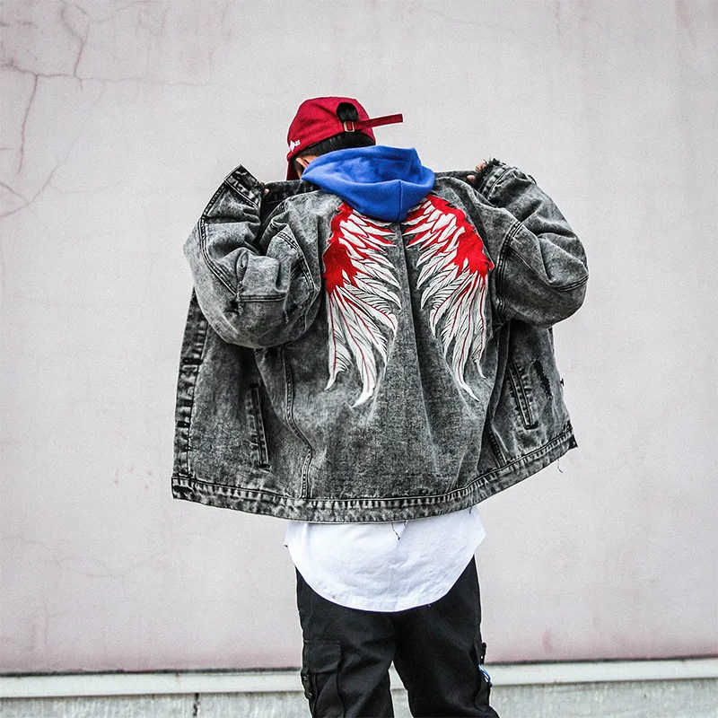 

Hip Hop Streetwear Feather Embroidery Denim Jackets Men 2019 Spring Autumn Fashion Casual Cotton Jean Jacket Coats Male L270