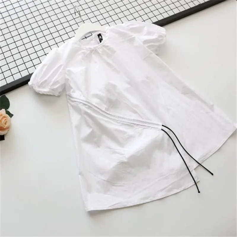 girls short sleeved drawstring bowknot dress 1-21