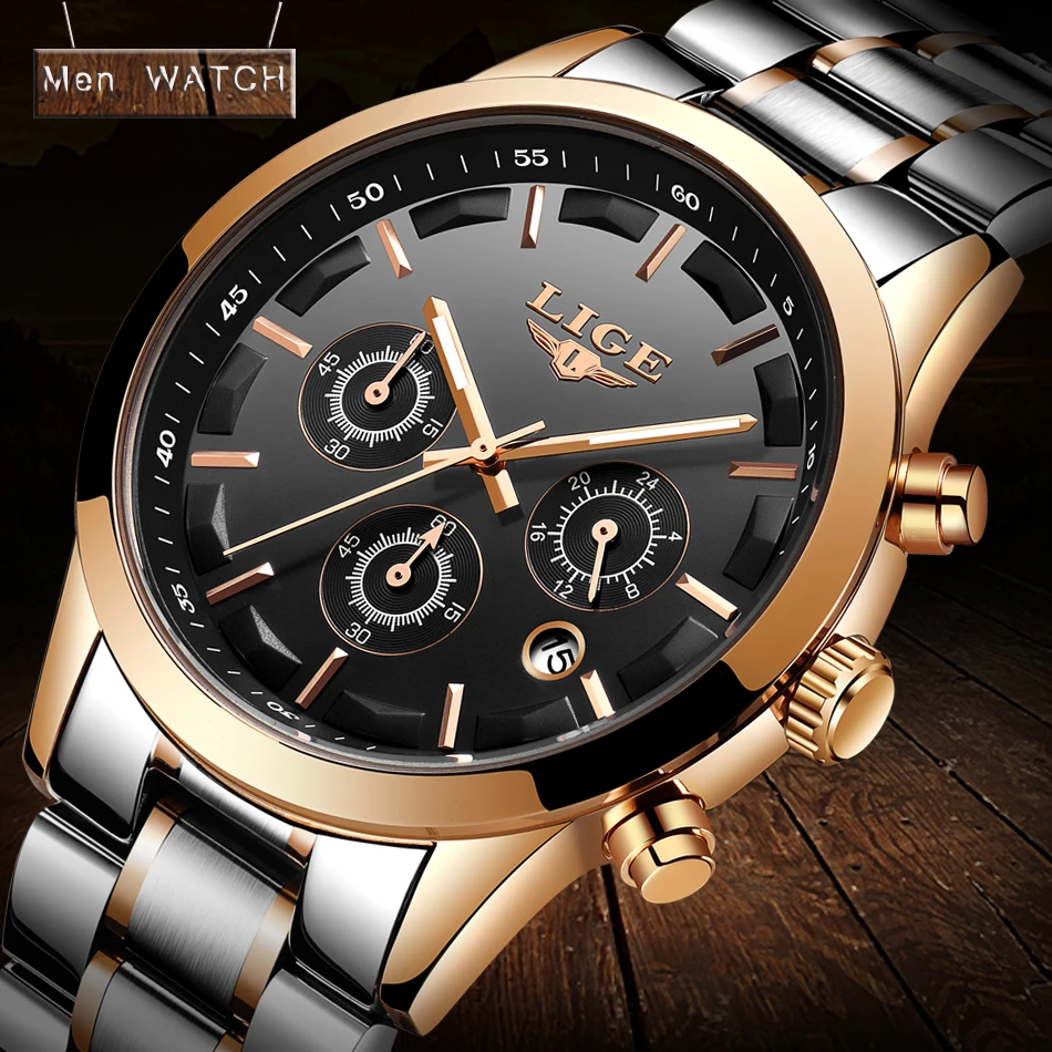Relogio Masculino LIGE брендовые полностью стальные бизнес Кварцевые часы мужские водонепроницаемые военные часы 24 часа Дата наручные часы+ коробка