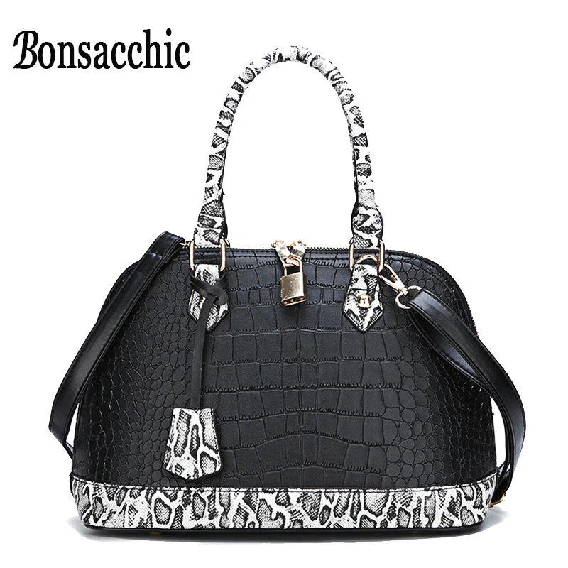 Bonsacchic Для женщин черная кожаная сумка женская Сумки для зимние Роскошные сумки