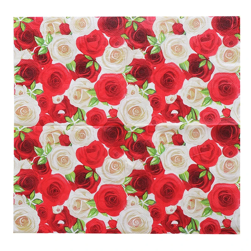 

20 vintage napkins paper red pink white rose tissue printed flower decoupage wedding party hotel decor serviettes handkerchief