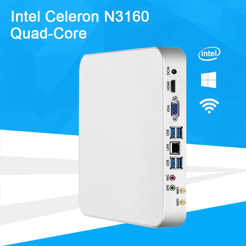 Barebones Mini PC Intel Celeron N3160 Quad Core Windows 10 Thin Client