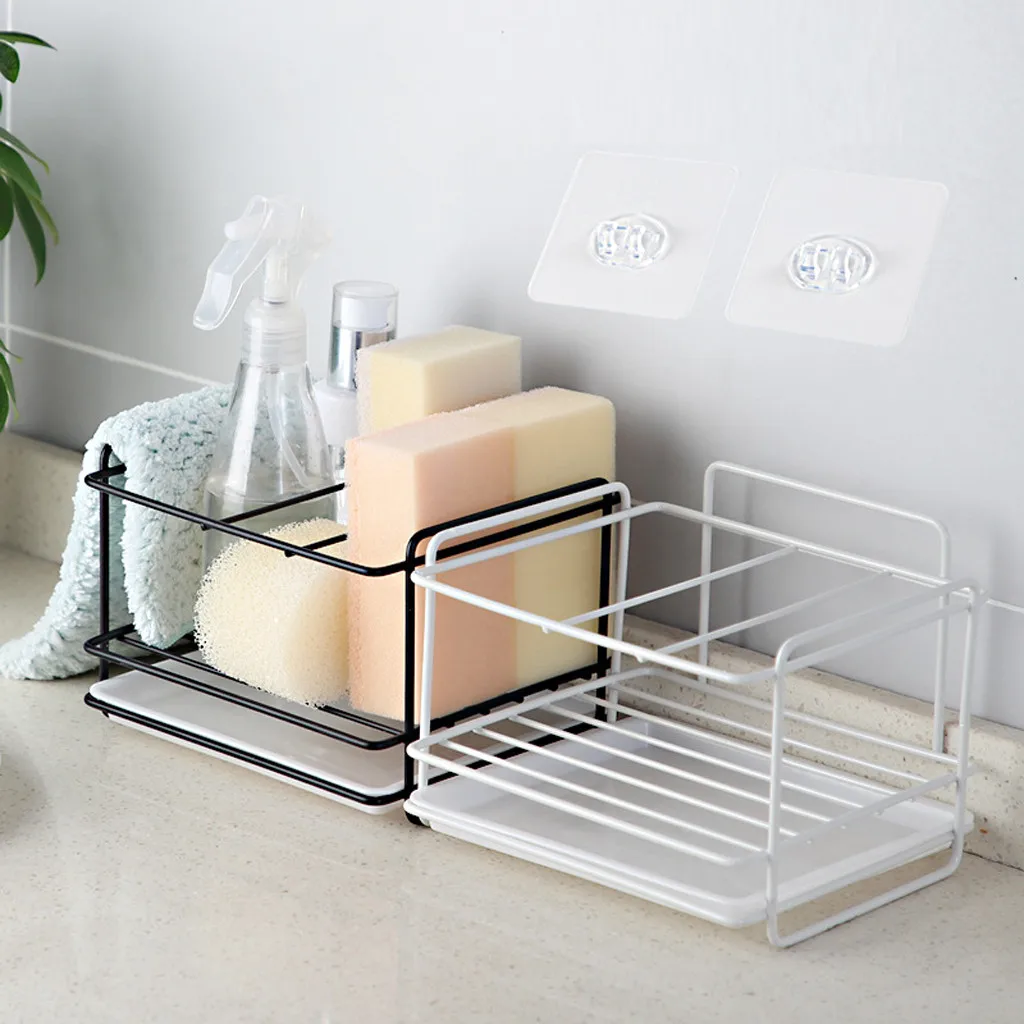 

Sink Shelf Dishwashing Sponge Drain Rack Bathroom Holder Kitchen Storage Basket Wall Mounted Trash Can Dual-use Storage Box 3.26