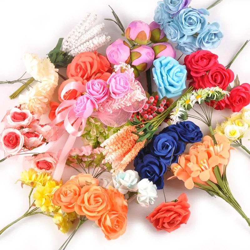 

5 Bouquet Mix Rose Artificial Flowers For Wedding Party Home Decor Silk/foam Flowers Wreath Gift DIY Scrapbook Accessories C2233