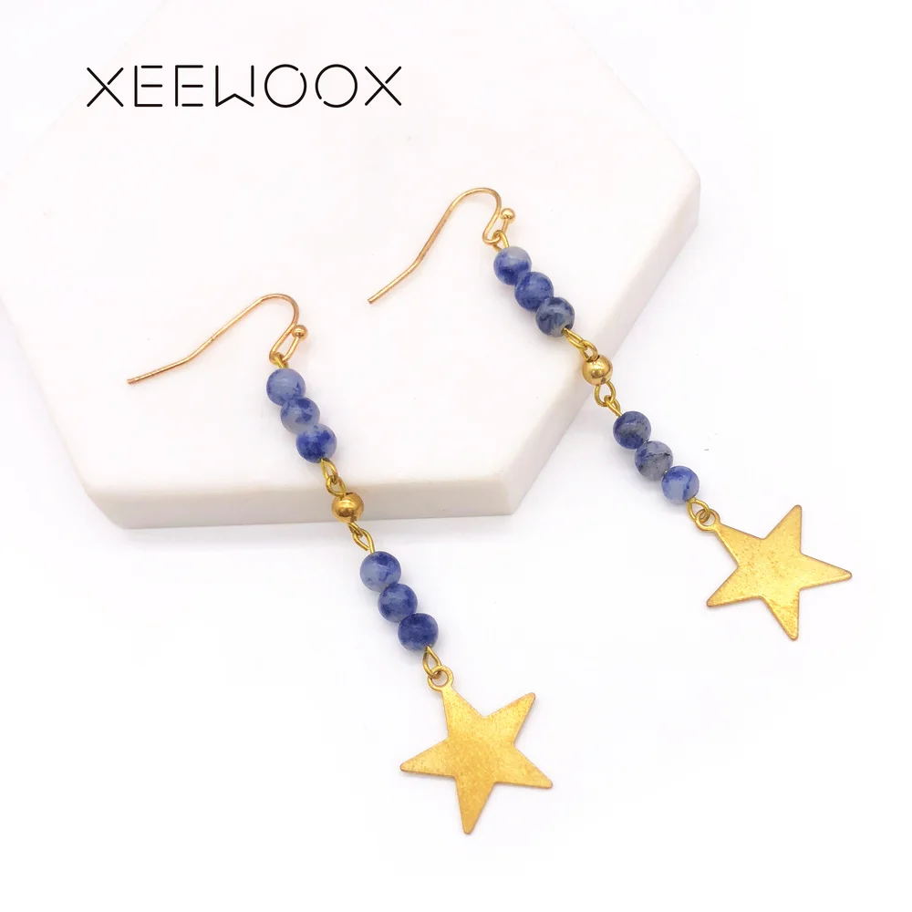 XEEWOOX 2019 новые серьги из натурального камня простые геометрические сплава модные