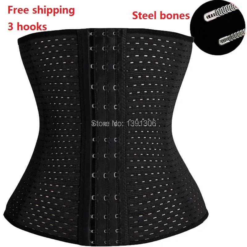 3 hooks waist trainer corsets shaper black Nude underbust corset steel