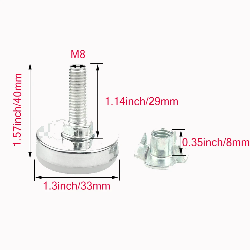 8 пар M8 33 мм выравниватели мебели Таблица Выравнивания Ноги Регулируемый w/t-гайки(8 шт. мебельные винты для ног и 8 шт. Т-гайки) шпилька