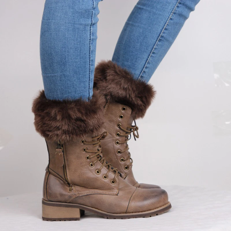 Womens Knitted Boot Cuffs Fur Knit Warm Leg Warmers Boot Socks Legs Warmers Shoes Set