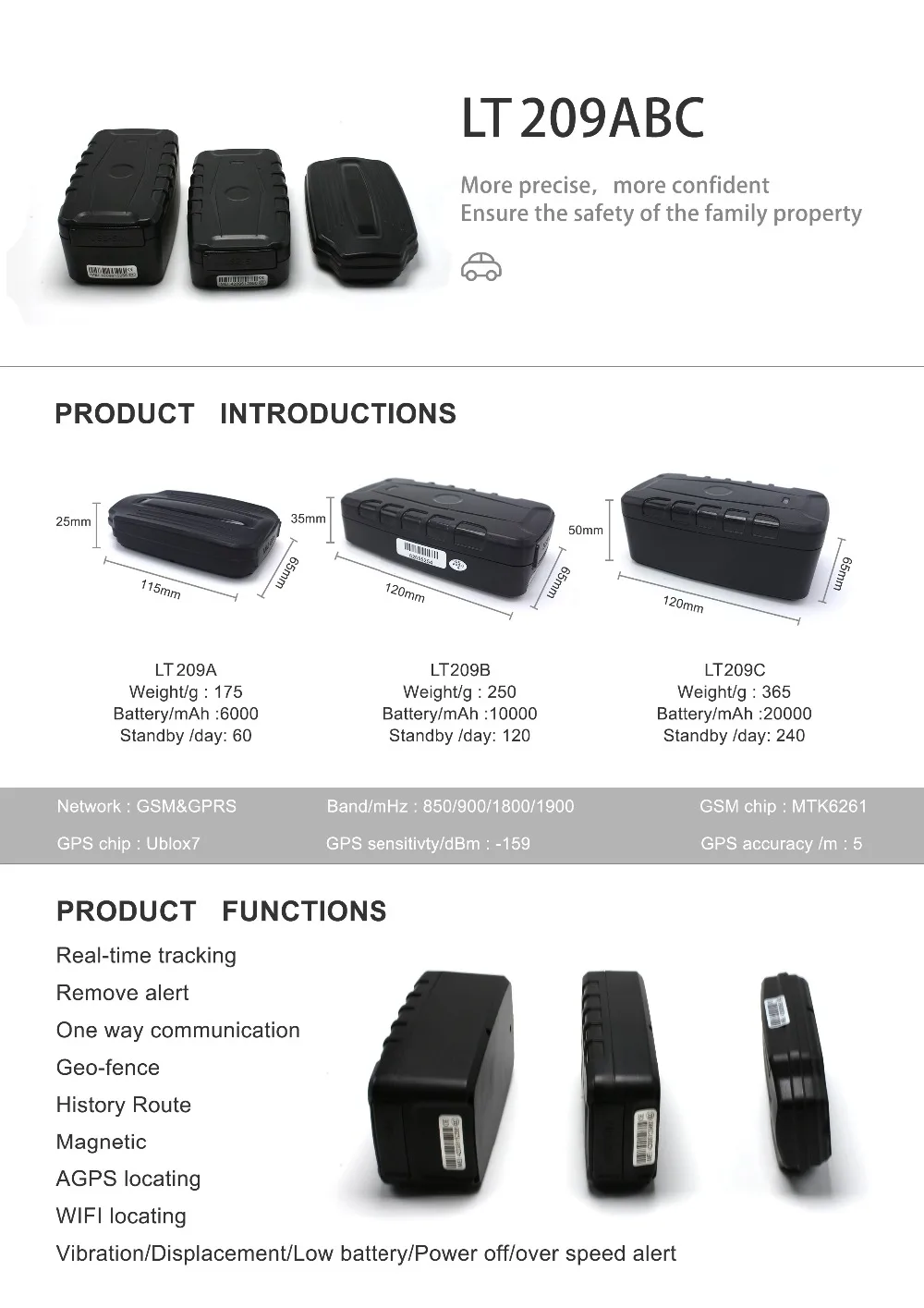 Long standby time GPS tracker big battery 209ABC difference 2
