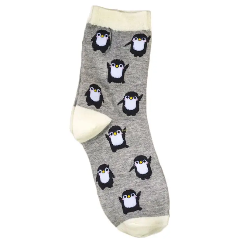 

Women Girls Winter Cartoon Penguins Long Crew Socks Contrast Color Cotton Warmer