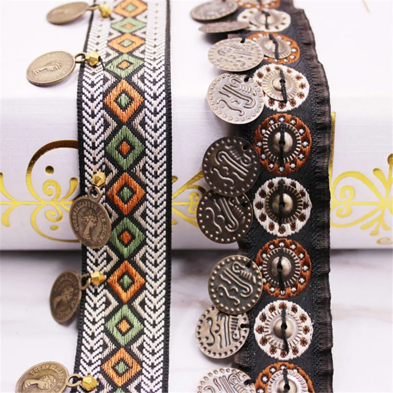 

10yards DIY Embroidery Jacquard Lace Ribbon Handmade Beaded Minority Ethnic Ribbon Clothing Accessories Curtains Decoration