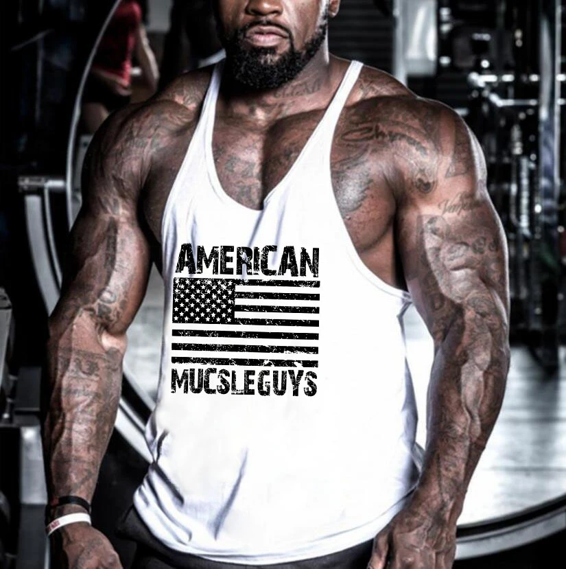 Мужские майки для фитнеса Muscleguys с принтом американского флага США одежда