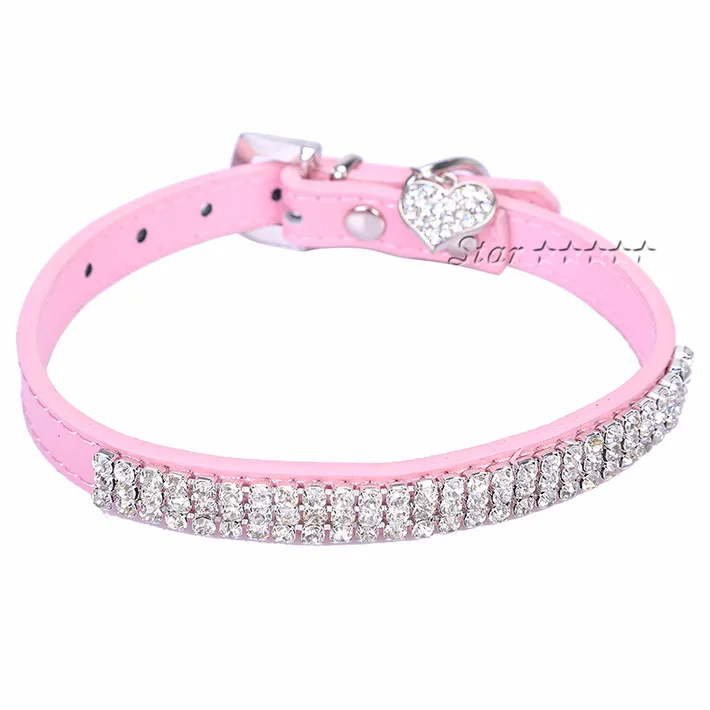Натуральной кожи Diamante собака кошка воротники Украшенные стразами ошейники для щенков собак - Цвет: Розовый
