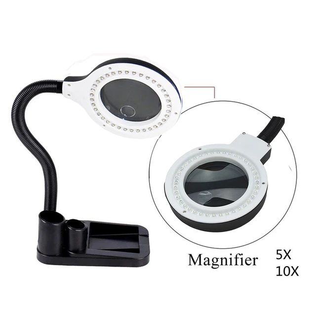 Crafts Glass Lens Led Desk Magnifier Lamp Light 5x 10x Magnifying Desktop Loupe Repair Tools With 36 Leds Stand In Magnifiers From On