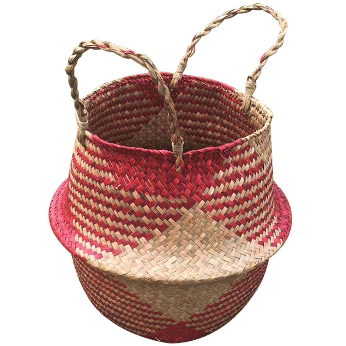 Basket Straw Woven Storage Garden Flower Wicker Bag Pot Planter Seagrass Belly