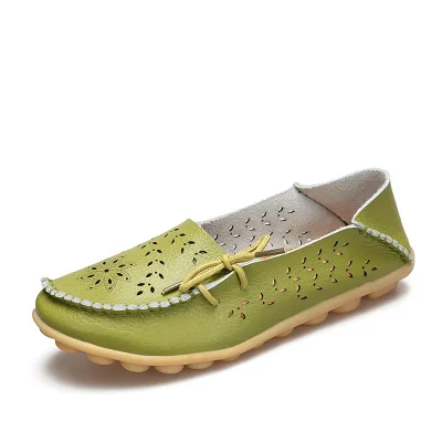 Новинка; женская обувь на плоской подошве; обувь из натуральной кожи; женская обувь без шнуровки на плоской подошве для отдыха; повседневная обувь для вождения - Цвет: Grass green