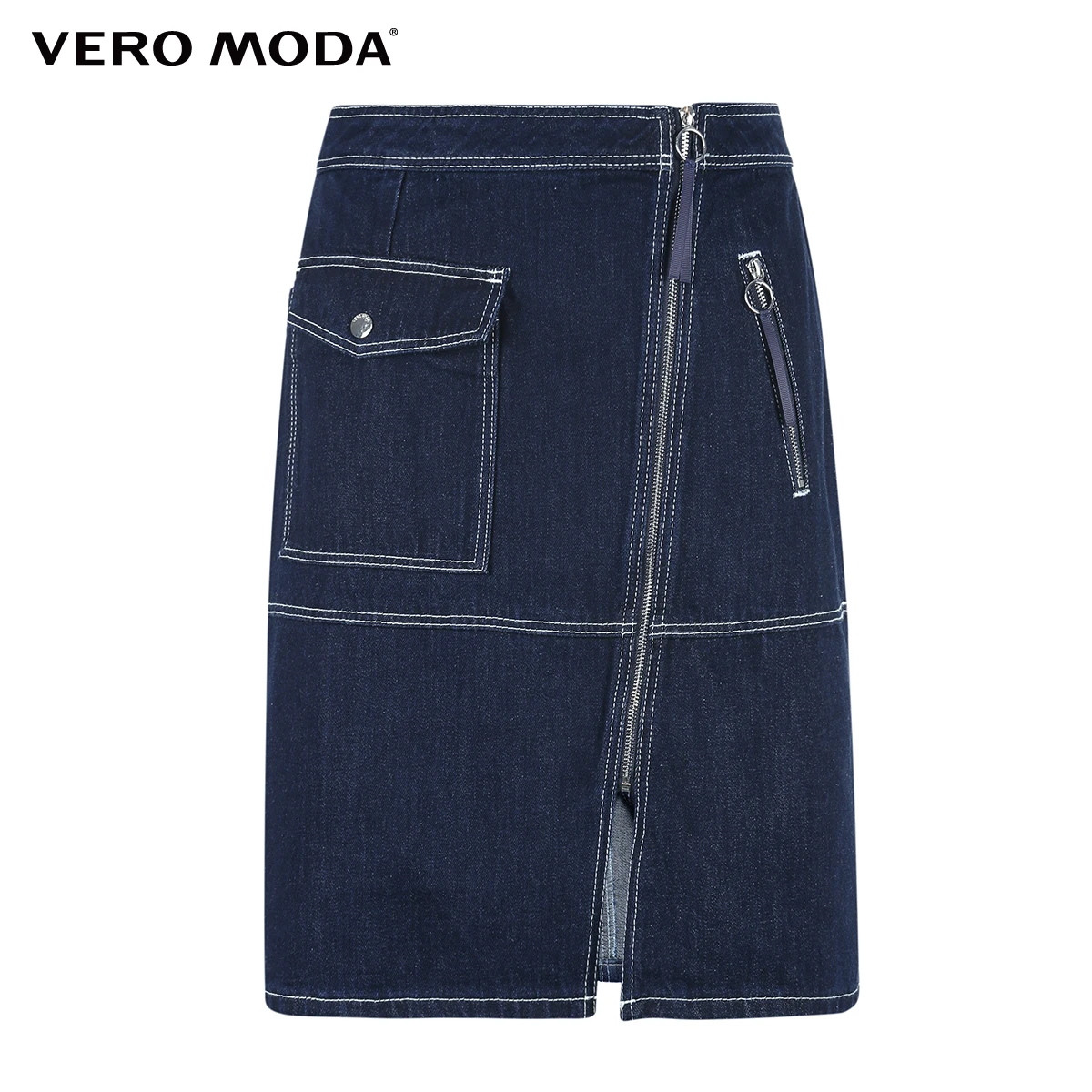 Vero Moda Новая Женская Асимметричная декоративная джинсовая юбка с высокой талией на молнии | 318337520