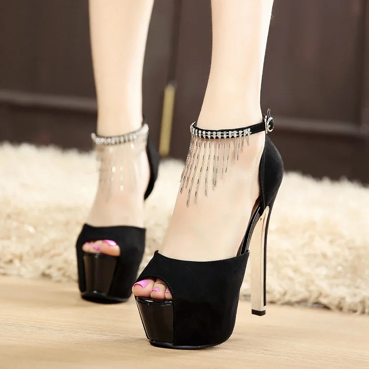

Office shoes woman super high 2017 crystal women pumps ankle strap blacks shoes with rhinestones high quality shoes women bran