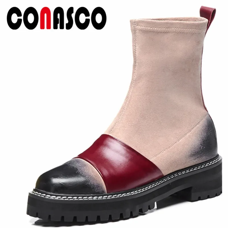 

CONASCO Fashion Women Ankle Boots Autumn Winter Warm High Heels Shoes Woman Zipper Quality Brand Round Toe Casual Martin Boots