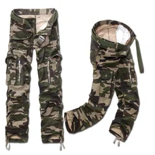 Mid-rise мульти-карман Для мужчин Повседневное Штаны хлопок большой Размеры камуфляж Штаны Для мужчин без стрейч модный бренд потовые Штаны Для мужчин