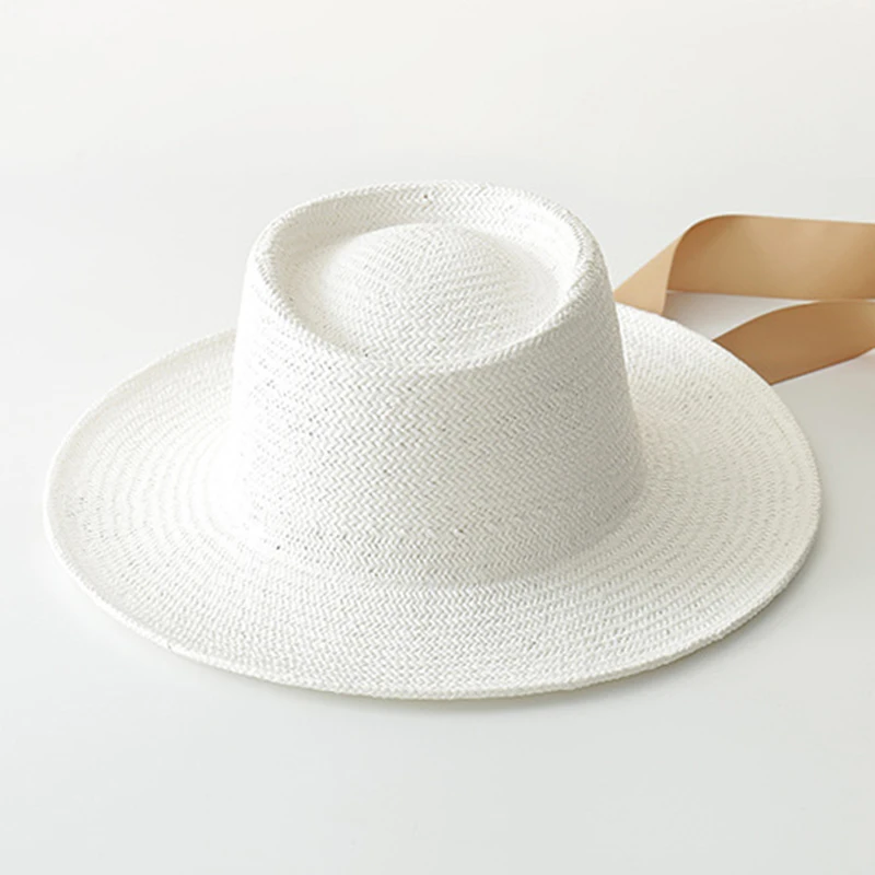 Для женщин круглый плоский белый Чёрный; коричневый Бумага Соломенные мягкие фетровые шляпы шляпа на лето и весну повседневное солнцезащитная Кепка с лентами
