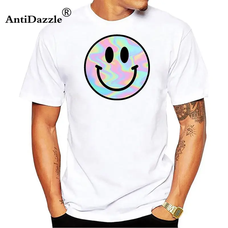 2018 new Smiley Face Mens T Shirt Harajuku Colorful Acid Dripping Tie Dye Style T-shirts Rave House Music Dubstep Cotton Shirts