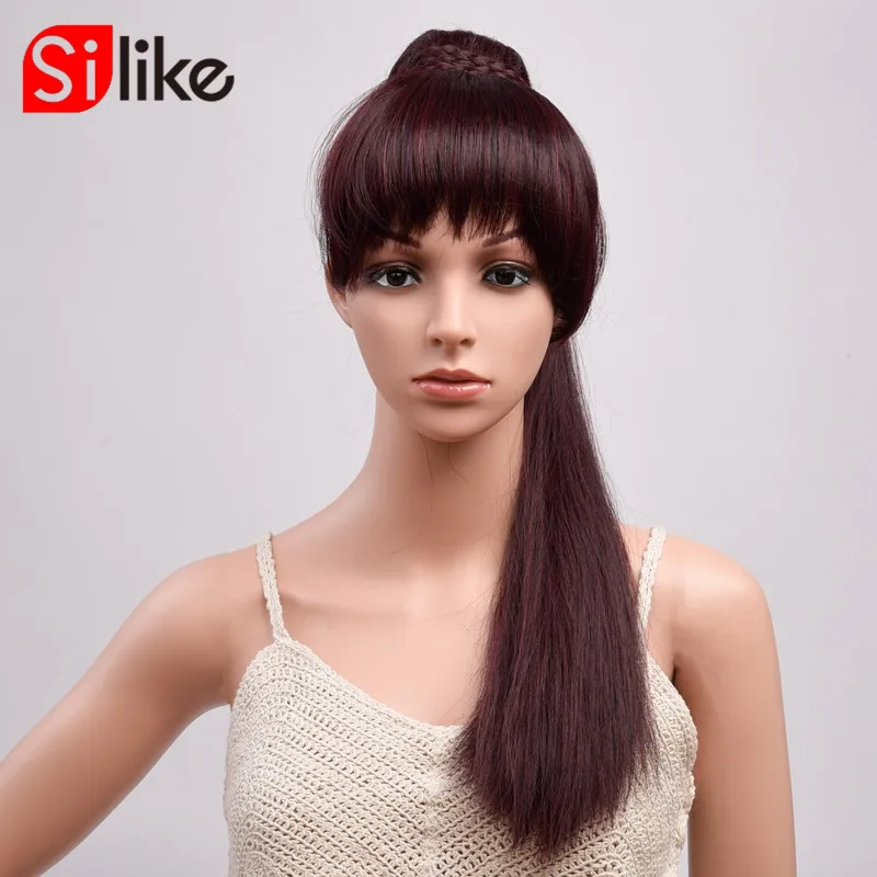 

Silike Long Straight Ponytail With Bangs 22" 150g Ponytail Hairpiece With Hairpins Synthetic Hair Pony Tail Hair Extension