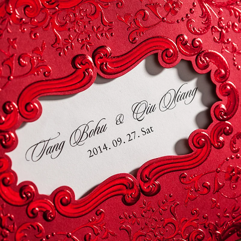 chinese red wedding invitation cards embossing decorative pattern